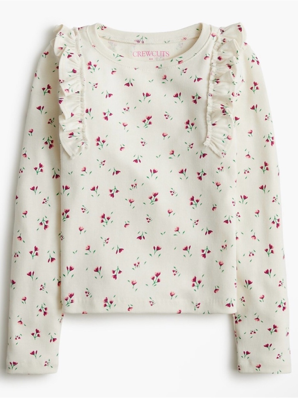 Crewcuts Girls' long-sleeve floral-print ruffle tee - Size S (6-7)